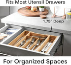 HIC Kitchen Expandable 6-Slot Silverware Cutlery Utensil Storage Tray, Natural Bamboo, Opens to 14-Inches