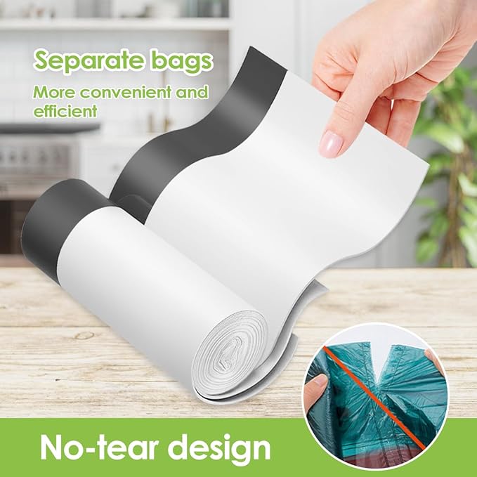 1.6 Gallon 80 Counts Strong Drawstring Trash Bags Garbage Bags by Teivio, Bathroom Trash Can Bin Liners, Small Plastic Bags for home office kitchen, White