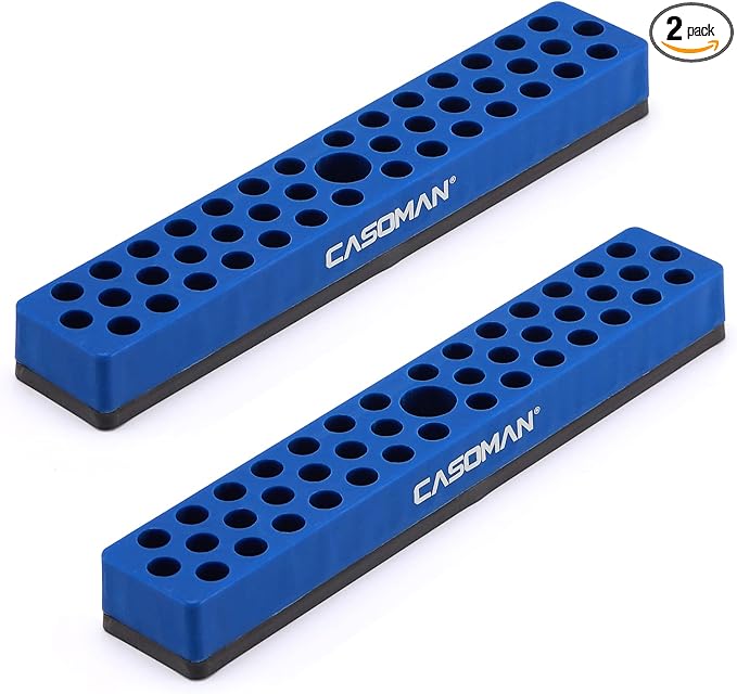 CASOMAN 2PCS 1/4" Hex Bit Organizer with Magnetic Base - Blue, 86 Hole Bit Organizer with Strong Magnetic Base, Magnetic Bit Organizer for Your Specialty