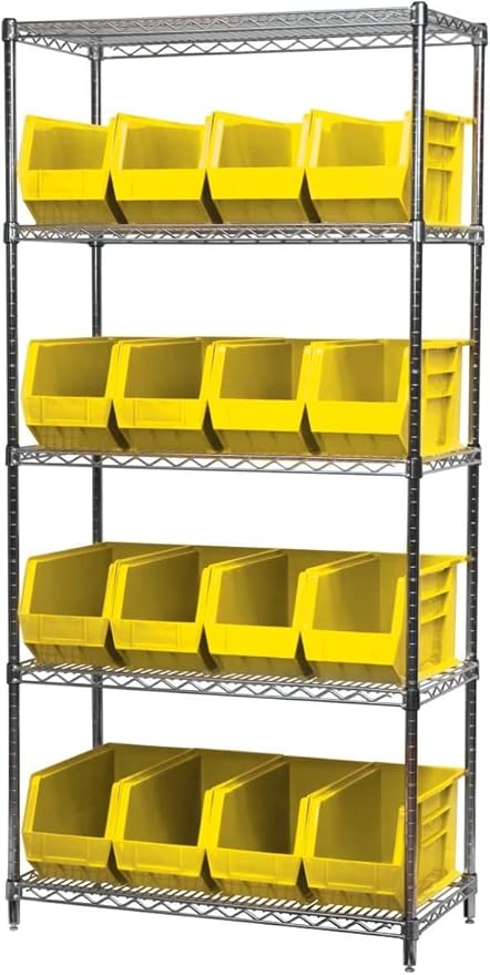 Akro-Mils 30265 AkroBins Plastic Storage Bins, Space-Saving Stackable Bins for Garage, Pantry, Craft Organization, 18-" x 8.25-" x 9-", Yellow, 6-Pack