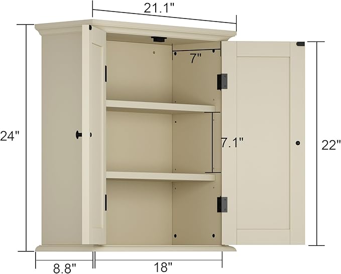 ChooChoo Bathroom Wall Cabinet, Over The Toilet Space Saver Storage Cabinet, Medicine Cabinet with 2 Door and Adjustable Shelves, Cupboard, Antique White & Brown