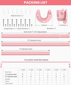 Supforce Closet Rods for Hanging Clothes, 17 to 54 Inches Stepless Adjustable Metal Closet Rod, 1.3 Inches Heavy Duty Clothes Hanging Rod for Closet Wardrobes Laundry RV, Pink