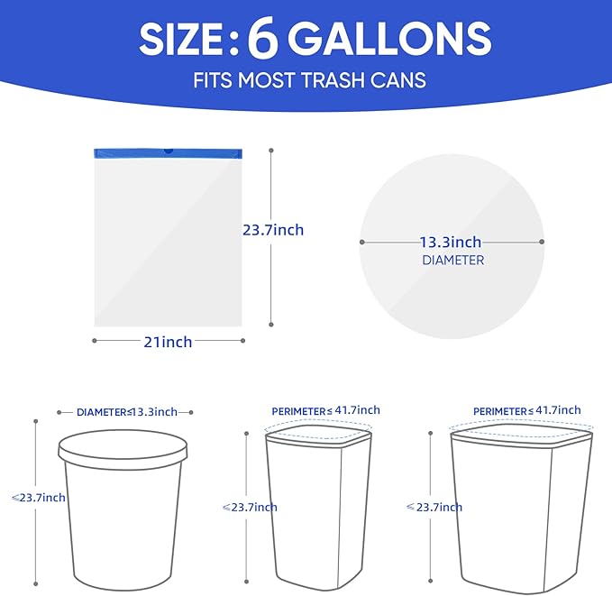 Trash Bags 6 Gallons Drawstring Garbage Bags 60 Count for Office, Living Room, Kitchen and Bathroom Trash Cans- Thickened, Stretchy, Unscented
