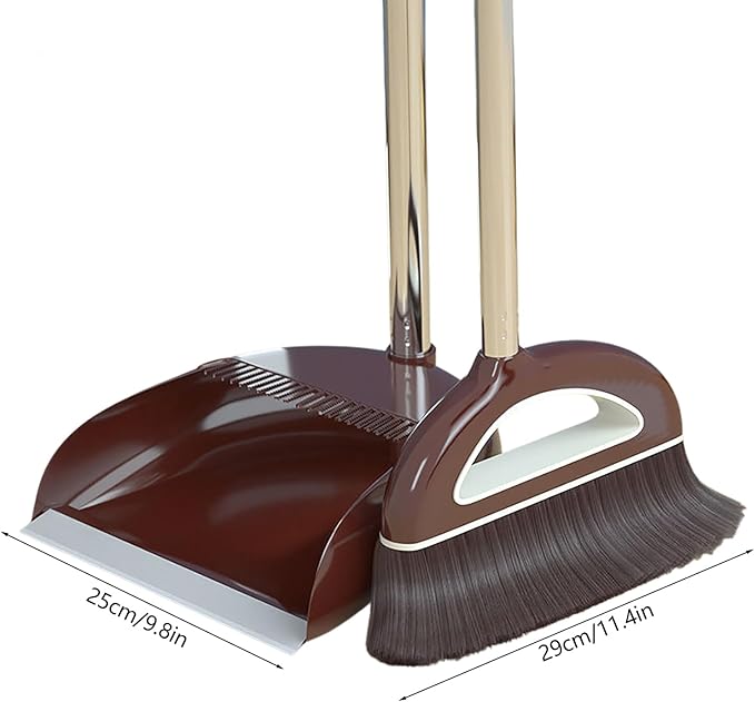 Long Handled Broom and Dustpan Set, 88cm Indoor Broom with Dustpan Combo Set, Durable & Versatile, Long Handle with Upright Stand for Home, Office, School Accessory for Kitchen, Dorms, Bathroom