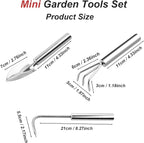3 Pcs Stainless Steel Mini Garden Tools Set Small Tiny Shovel Trowel Root Extractor Hand Rake Indoor Outdoor Gardening Tools for Pot Plants Succulent Bonsai