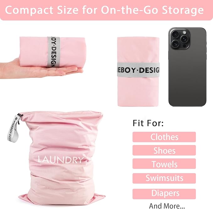 WiseBoy 2 Pack Laundry Bags, Washable Wet Dry Bag, Travel Laundry Bag Dirty Clothes Organizer, Swimming Yoga Bathing Suit Workout Wet Dry Bag - Pink