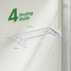 Wall Mounted Drying Rack 23.6", Foldable Laundry Clothes Drying Rack with 4 Towel Hooks and 4 Rods for Hanging Clothes Delicates, Space Saving for Indoor Outdoor Bathroom Balcony Laundry Room (23.6'')