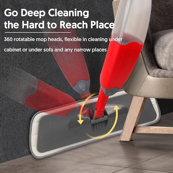 HOMTOYOU Dust Mop for Hardwood Floors: Microfiber Spray Mop for Cleaning Laminate Wood Tile Home Kitchen - 3 Washable Reusable Pads & 1Pcs 400+ML Refillable Bottle