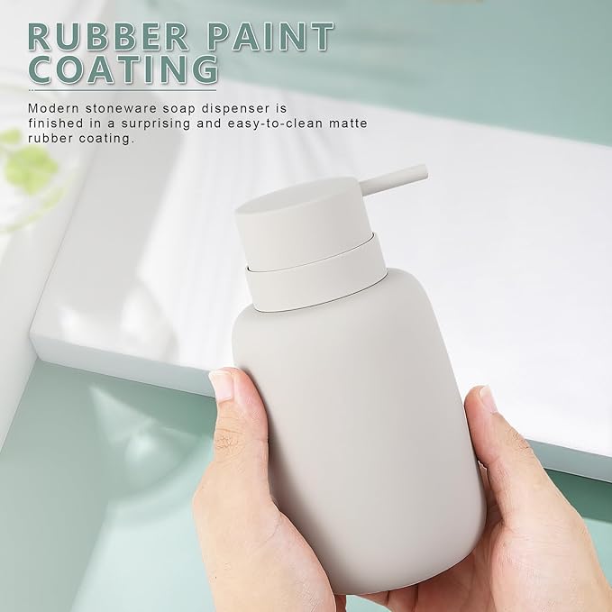 Grey Soap Dispenser Bathroom,Ceramic Soap Dispenser Lotion Pump Dish Soap Dispenser for Kitchen,16oz Refillable Liquid Hand Wash Dispenser for Bathroom (Rubber Paint)