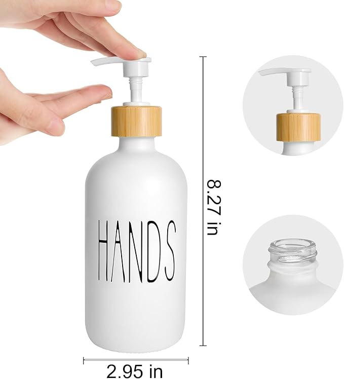 Glass Soap Dispenser Set, Contains Hand Soap and Dish Soap Dispenser.Suitable for Bathroom and Kitchen Decoration (White)