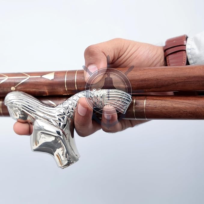 Deluxe Walking Sticks | Rosewood Crafted Cane with Solid Brass Chrome Decorative Bars | Nagina International