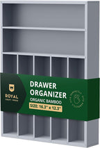 ROYAL CRAFT WOOD Luxury Bamboo Kitchen Drawer Organizer - Silverware Organizer - Utensil Holder and Cutlery Tray with Grooved Drawer Dividers for Flatware and Kitchen Utensils (7 Slot, Gray)