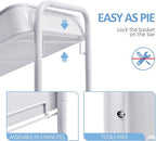 TOOLF 3-Tier Rolling Cart with Table Top, Metal Storage Cart on Wheels, Utility Organizer with Wooden Tray, Lockable Casters, Easy Assembly for Bathroom, Living Room, Office, Kitchen, White