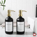 GMISUN Gold Soap Dispenser, 2 Pack Matte Black Glass Bathroom Hand Soap Dispenser with Rustproof Golden Pump, 17 Fl Oz Kitchen Hand and Dish Soap Dispensers Set, Modern Liquid Soap Lotion Bottle