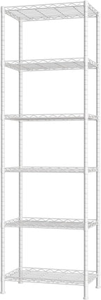 HOMEFORT 6-Shelving Unit, Adjustable Wire Shelving, Metal Wire Shelf Rack Organizer for Kitchen, Pantry, Closet, Bathroom, Laundry, White, 21" W x 11" D x 69" H