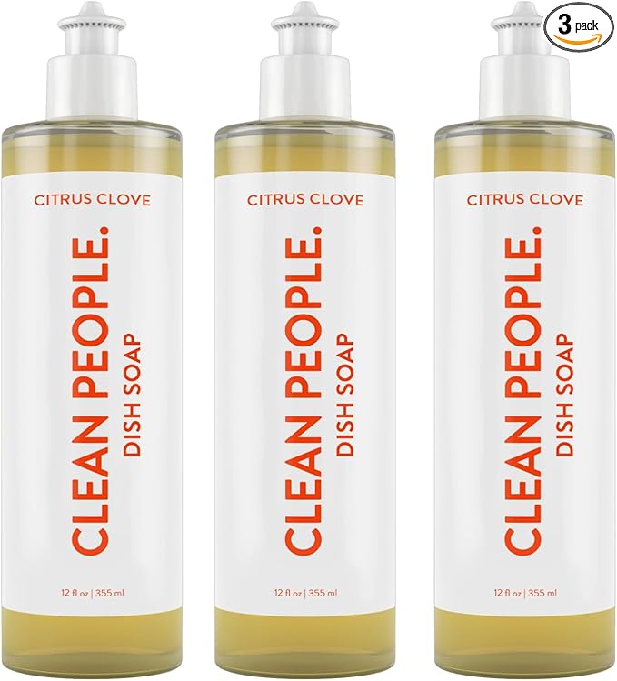 THE CLEAN PEOPLE Liquid Dish Soap - Clean, Simple Ingredients - Extra Scrubbing Power (Citrus Clove Scent) 12 fl. oz (3 Pack)