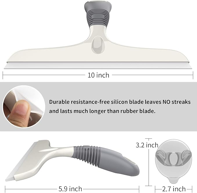 MR.SIGA Multi-Purpose Silicon Squeegee for Window, Glass, Shower Door, Car Windshield, Heavy Duty Window Scrubber, Includes Suction Hook, 10 inch, White & Gray, 1 Pack