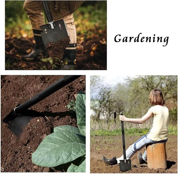 iunio Camping Shovel,Shovel Folding, Portable, Multitool, Foldable Entrenching Tool, Collapsible Spade, for Backpacking, Trenching, Hiking, Survival, Car Emergency