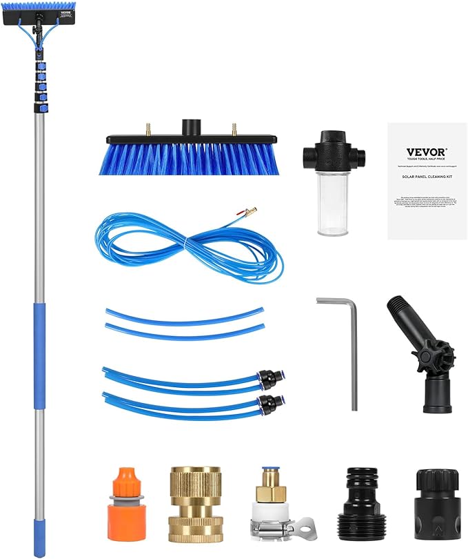 VEVOR Water Fed Pole Kit, 36FT Solar Panel Cleaning Pole with Extendable Handle, 180° Rotatable Brush Head & 65.6FT Hose, Household & Outdoor Window Cleaner Tool for Caravan Solar Panel Deck