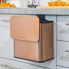 RED FACTOR Stainless Steel Hanging Trash Can with Lid and Inner Bucket – Slim 1.3 Gallon Odor-Free Compost Bin for Kitchen Cabinet, Countertop, Under Sink, or Bathroom (Copper)