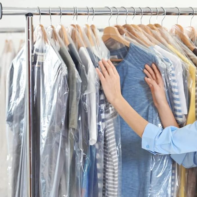 BEISHIDA 25PCS 35.5 Inch Plastic Garment Bag-Plastic Clear Dry Cleaner Laundry Bags for Clothes Cover Hanging Clothes Storage for Coat Suit Shirt Jacket Skirt