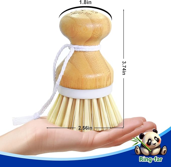 Bamboo Dish Brush,Bamboo Scrub Brush for Bishes Pots Pans Kitchen Sink Cleaning,2 Packs