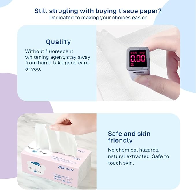 1800 Pulls Paper Facial Tissues,Powder Free,Lint Free,Super Soft 4-Ply 6.1"x6.9" w. Compact Pink Plastic Bag for Easy-to-Dispense,Drive Skin Ultra Soft