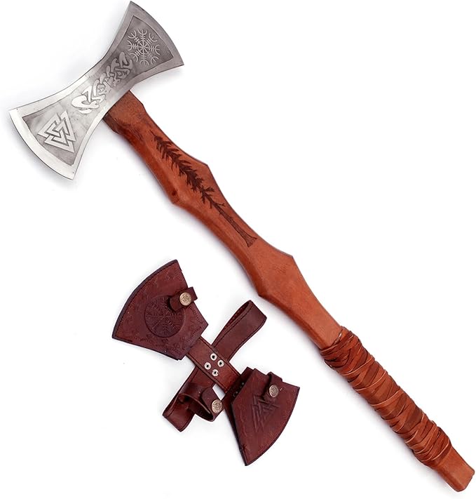 Armory Replicas™ Viking Raider Double Bitted War Axe - Hand Crafted Tempered Carbon Steel Norse Inspired Battle Axe w/Genuine Leather Sheath