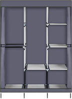 Portable Closet Wardrobe,71'' Closet Storage Organizer Rack with Shelves and Cover for Hanging Clothes, Non-Woven Fabric, Quick and Easy to Assembly (Gray)