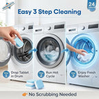 Washing Machine Cleaner Descaler Tablets 24 Pack – Deep Cleaning for HE Front Load and Top Load Washers – Septic Safe Eco Friendly Deodorizer for Drum and Tub Seal