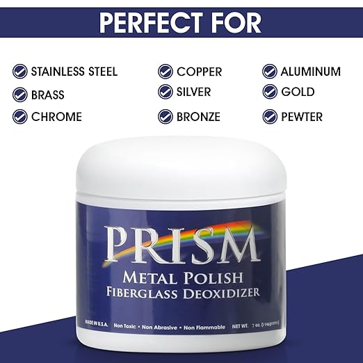 Prism Polish Metal Polish - 7 Ounce: Achieve a Brilliant Shine on Aluminum, Chrome, Stainless Steel, Brass, Silver, Nickel, Gold, Silver and More. Safe for Boat, Car, Motorcycle, Home and Business.