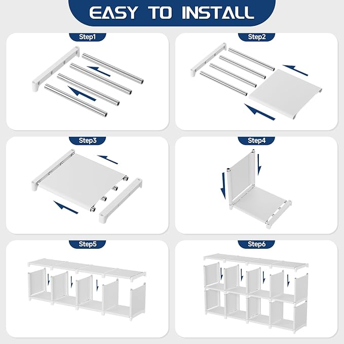Mavivegue Book Shelf, 16 Cube Storage Organizer, Metal Cube Bookshelf, DIY Bookcase, Tall Book case for Bedroom, Living Room, Office -White