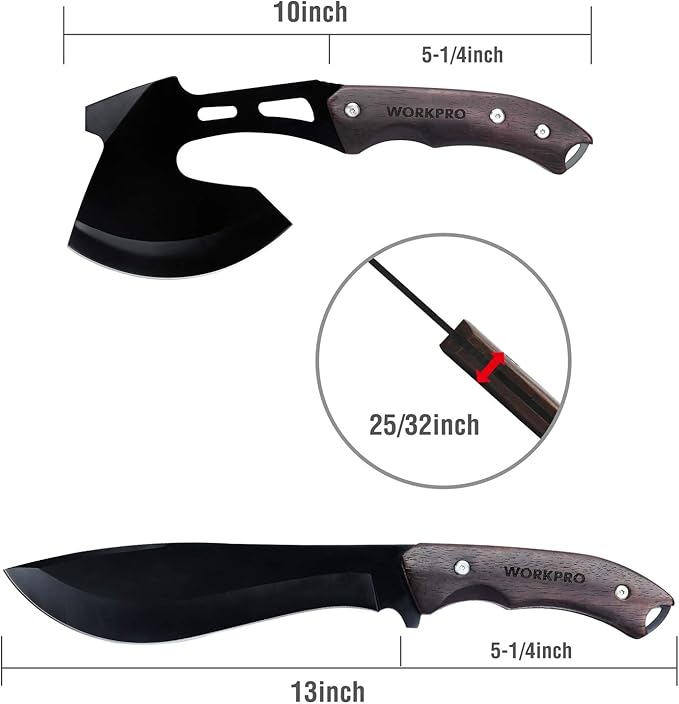 WORKPRO Axe and Fixed Blade Knife Combo Set, Full Tang, Wood Handle, for Outdoor Camping Survival Hunting, Sheath Included