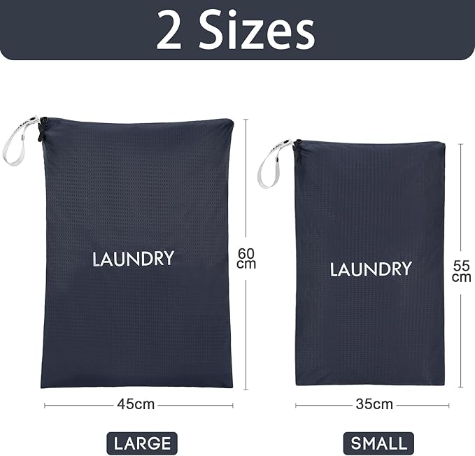 WiseBoy 2 Pack Laundry Bags, Washable Wet Dry Bag, Travel Laundry Bag Dirty Clothes Organizer, Swimming Yoga Bathing Suit Workout Wet Dry Bag - Navy Blue