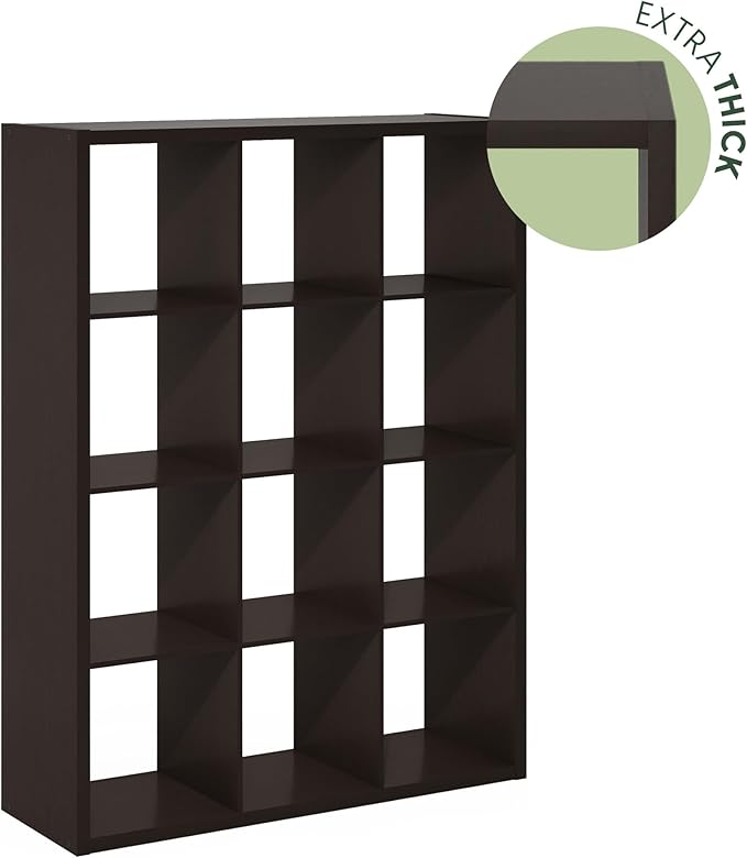Furinno Cubicle Open Back Decorative Cube Storage Organizer, 12-Cube, Black Dark Oak