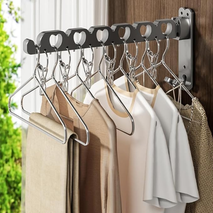 Wall Mounted Clothes Drying Rack,Foldable Laundry Coat Organizer,Retractable Folding Indoor&Outdoor Wall Mount Hanger for Laundry Room Bedroom,Perfect for Small Spaces (Space Gray, 2 Pieces)