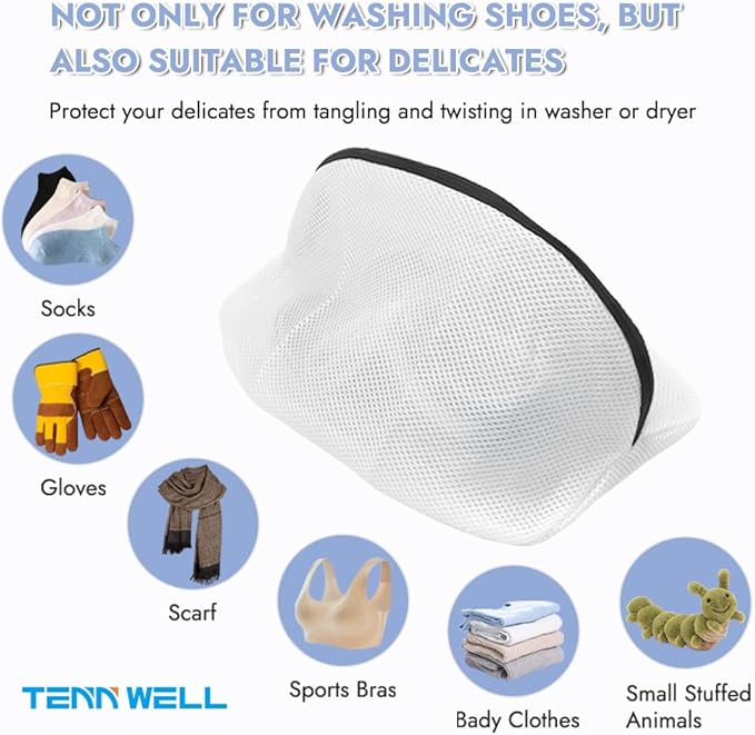 Tenn Well Shoe Washing Machine Bags, 3PCS Mesh Laundry Bags for Shoes, Sneakers, Trainers, Tennis Shoes, Slippers, Fit up to Men’s Size 12
