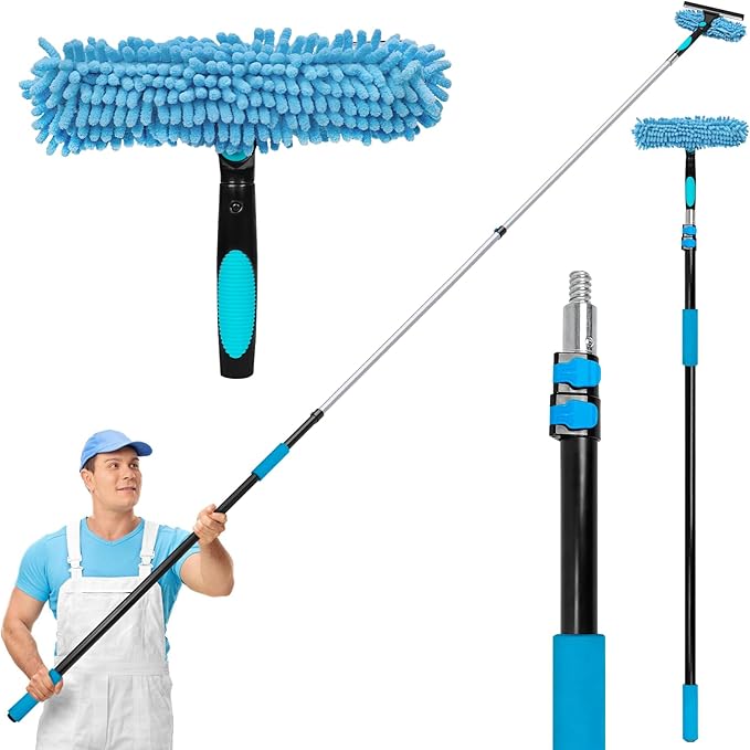 MAVRIZ 5-12 FT Window Washing Kit with Extension Pole, High Reach Window Cleaner Tool 2 in 1 Window Squeegee with Telescopic Pole for Indoor & Outdoor