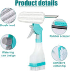 4 in 1 Window Cleaner, Spray Window Squeegee with Spray Bottle & Squeegee & Fabric Washer Head & Brush for Home Car Glass Cleaning