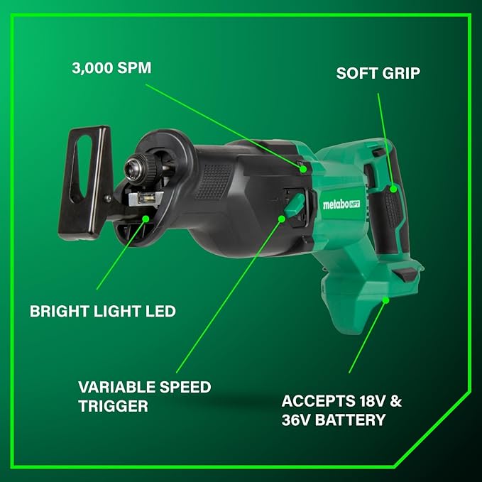Metabo HPT 18V MultiVolt™ Cordless Driver Drill, Impact Driver, Reciprocating Saw, and Torchlight 4-Pc Combo Kit | Includes 2-18V 2.0Ah Batteries | Lifetime Tool Warranty | KC18DEX4