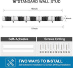 IMILLET 2 Pack Wall Mount Broom Holder Stainless Steel 5 Racks with 4 Hooks Broom Organizer Self Adhesive Heavy Duty Laundry Room, Garage Organization Storage