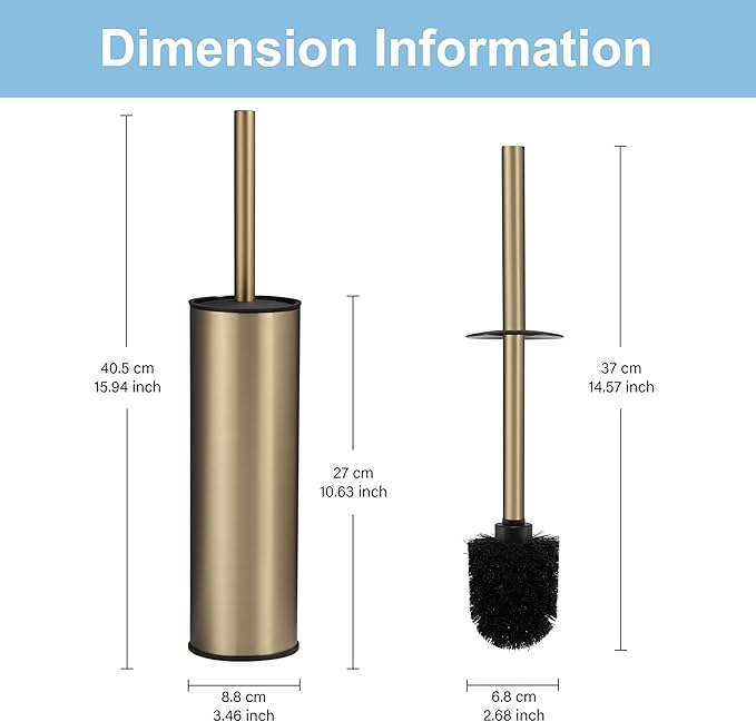 BGL Brushed Gold Toilet Brush and Holder,Stainless Steel Toilet Brushes for Bathroom with Holder