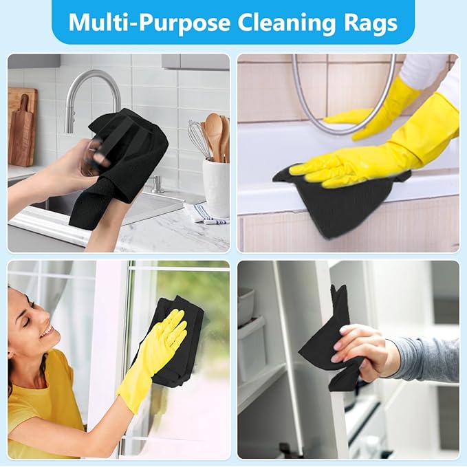 GLIMGLINT Microfiber Cleaning Cloth, 100 Pack Shop Towels, Lint-Free, Ultra Absorbent Reusable or Disposable Microfiber Cloths for Kitchen, Car, Cleaning Rags, 11" x 9", Black