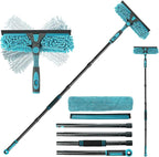 AIDELY 62" Window Squeegee, 2 in 1 Window Cleaning Tool with Telescopic Pole, Rotatable and Bendable Head for High Windows Indoor Outdoor, Includes 2 Blades & 2 Pads (Microfiber+Pads)