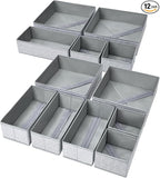 DIMJ Drawer Organizers - 12 Pack Foldable Closet & Sock Organizers, Fabric Dresser Drawer Dividers for Clothes, Underwear, Bras, Socks