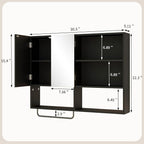 Wooden Bathroom Organizers, Over The Toilet Storage Cabinet with 2 Doors, Adjustable Shelves & Towel Bar, Wall Mounted Medicine Cabinet for Laundry with Mirror, Black