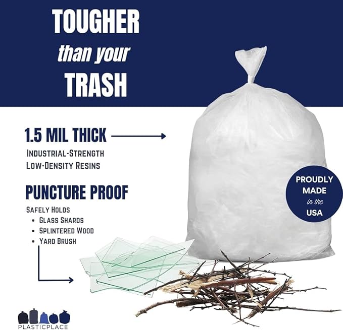 Plasticplace - W33LDC1 33 Gallon Trash Bags │ 1.2 Mil │ Clear Heavy Duty Garbage Can Liners │ 33" x 39" (100 Count)
