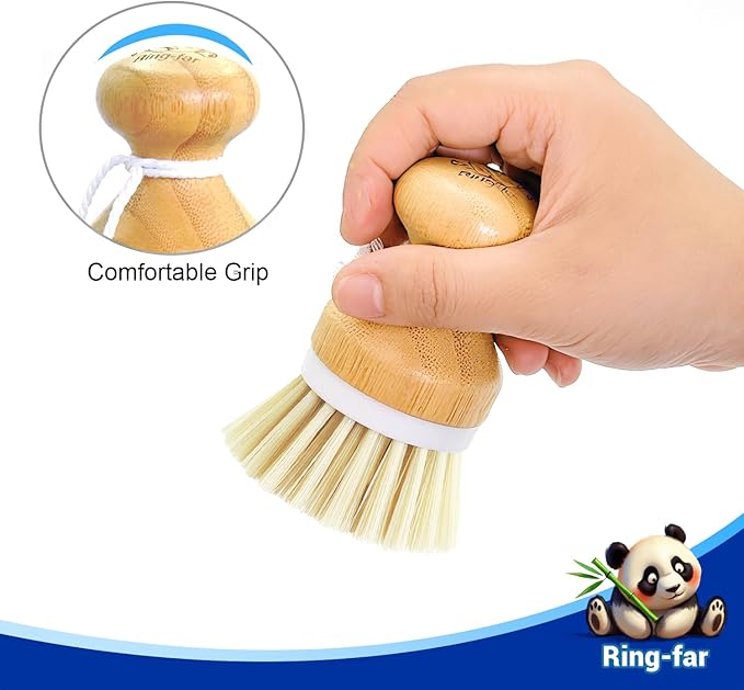 Bamboo Dish Brush,Bamboo Scrub Brush for Bishes Pots Pans Kitchen Sink Cleaning,3 Packs