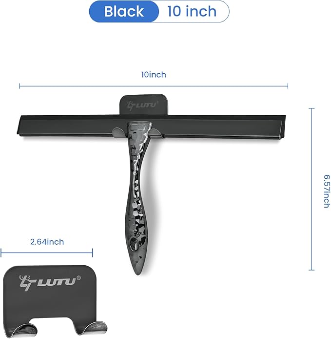 All-Purpose Silicone Shower Squeegee for Shower Glass Door,with 1 Hooks,for Bathroom Glass, Car, Tile Wall, Mirror Cleaning - Flower Shaped Handle for Easy-Grip 10 Inch Black