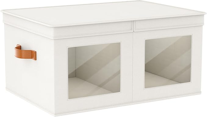 Univivi Large Storage Boxes with Lids, Collapsible Foldable Storage Bins for Clothes, [1-Pack] Fabric Storage Cubes with Handles, Closet Organizers for Home, Bedroom (Beige, 24” x 17” x 12")